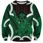 Kakariki Aotearoa Atua Tumatauenga Personalised Sweatshirt Maori God Of War Tiki With Taiaha