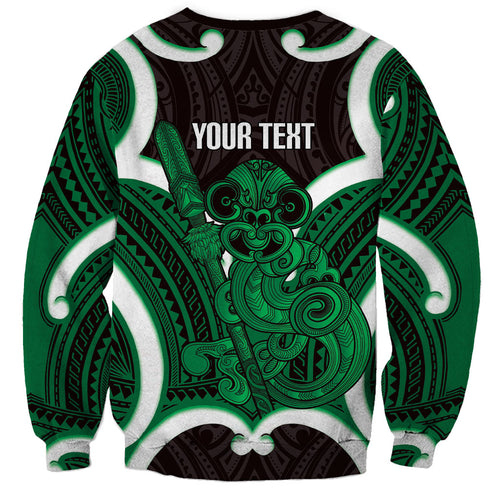 Kakariki Aotearoa Atua Tumatauenga Personalised Sweatshirt Maori God Of War Tiki With Taiaha