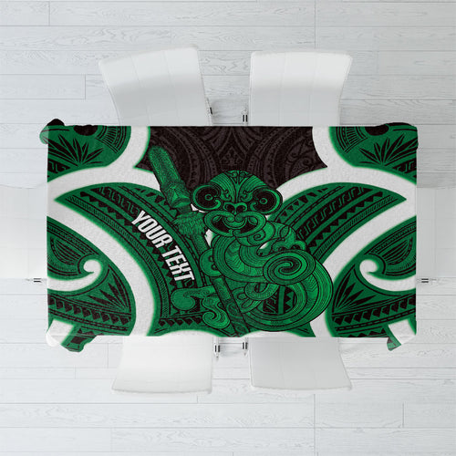 Kakariki Aotearoa Atua Tumatauenga Personalised Tablecloth Maori God Of War Tiki With Taiaha