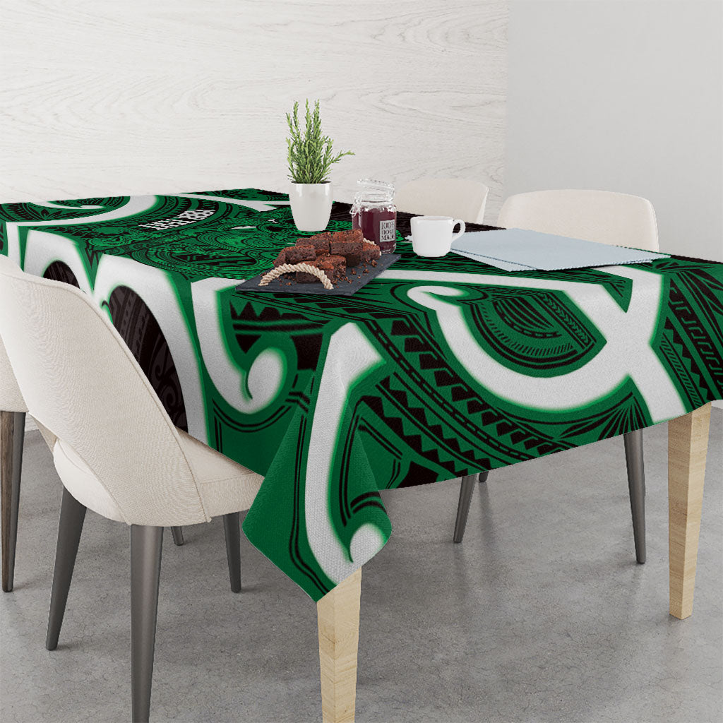 Kakariki Aotearoa Atua Tumatauenga Personalised Tablecloth Maori God Of War Tiki With Taiaha