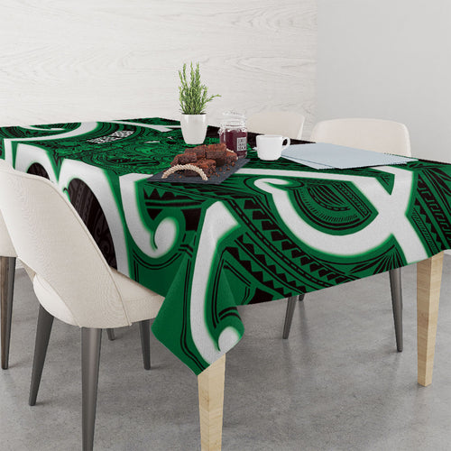 Kakariki Aotearoa Atua Tumatauenga Personalised Tablecloth Maori God Of War Tiki With Taiaha