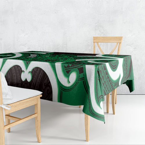 Kakariki Aotearoa Atua Tumatauenga Personalised Tablecloth Maori God Of War Tiki With Taiaha