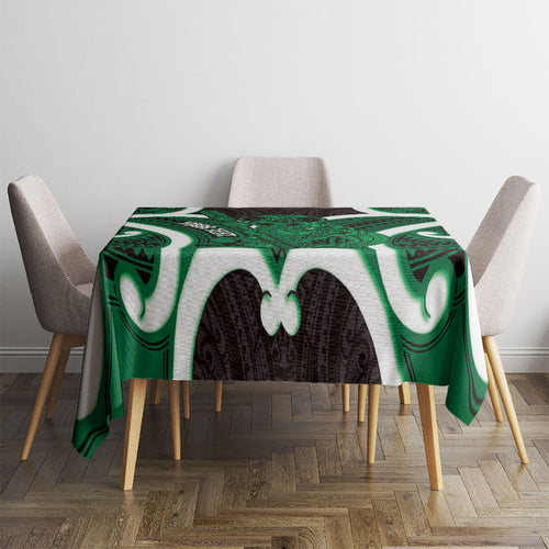 Kakariki Aotearoa Atua Tumatauenga Personalised Tablecloth Maori God Of War Tiki With Taiaha