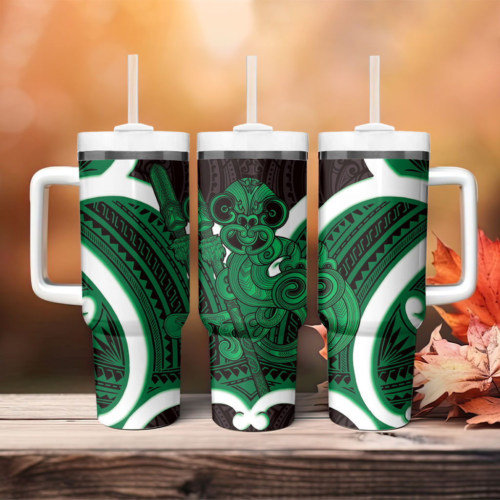 Kakariki Aotearoa Atua Tumatauenga Tumbler With Handle Maori God Of War Tiki With Taiaha