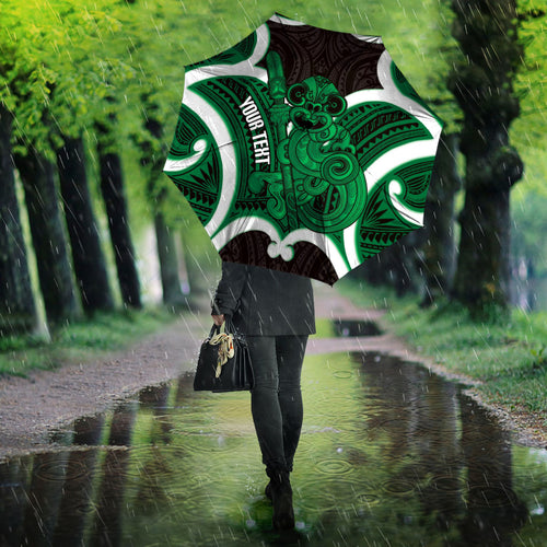 Kakariki Aotearoa Atua Tumatauenga Personalised Umbrella Maori God Of War Tiki With Taiaha