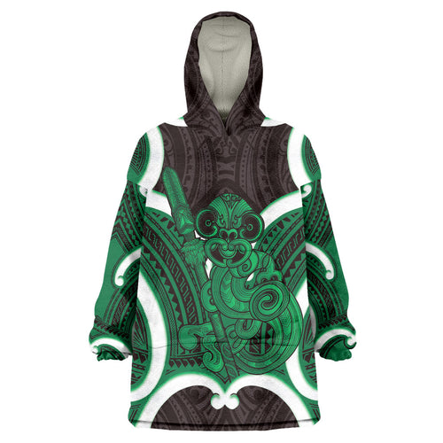 Kakariki Aotearoa Atua Tumatauenga Personalised Wearable Blanket Hoodie Maori God Of War Tiki With Taiaha