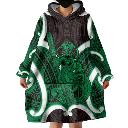 Kakariki Aotearoa Atua Tumatauenga Personalised Wearable Blanket Hoodie Maori God Of War Tiki With Taiaha