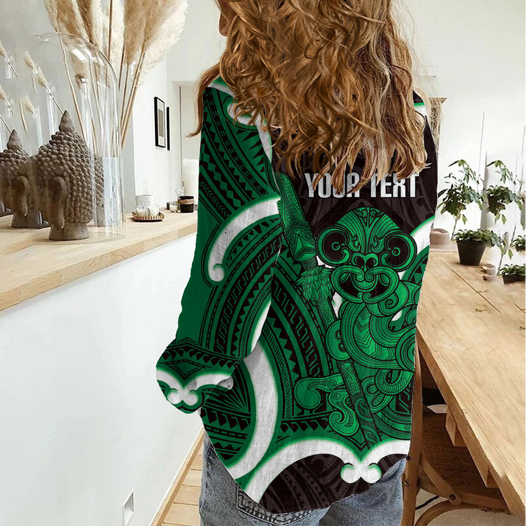 Kakariki Aotearoa Atua Tumatauenga Personalised Women Casual Shirt Maori God Of War Tiki With Taiaha