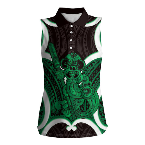 Kakariki Aotearoa Atua Tumatauenga Personalised Women Sleeveless Polo Shirt Maori God Of War Tiki With Taiaha
