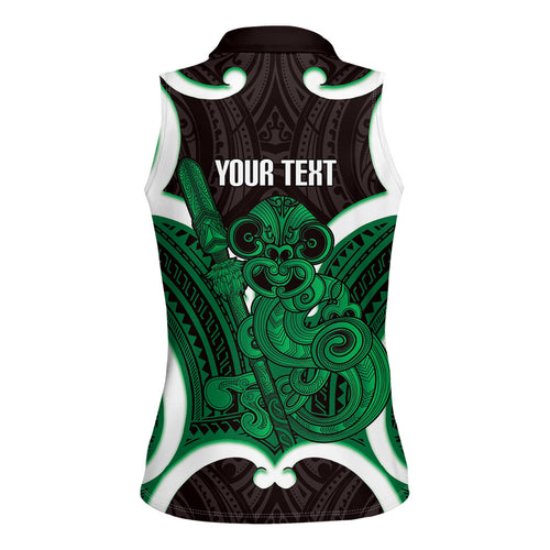 Kakariki Aotearoa Atua Tumatauenga Personalised Women Sleeveless Polo Shirt Maori God Of War Tiki With Taiaha
