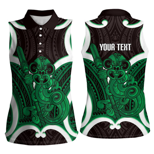 Kakariki Aotearoa Atua Tumatauenga Personalised Women Sleeveless Polo Shirt Maori God Of War Tiki With Taiaha