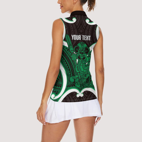 Kakariki Aotearoa Atua Tumatauenga Personalised Women Sleeveless Polo Shirt Maori God Of War Tiki With Taiaha