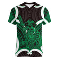 Kakariki Aotearoa Atua Tumatauenga Personalised Women V-Neck T-Shirt Maori God Of War Tiki With Taiaha