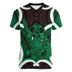 Kakariki Aotearoa Atua Tumatauenga Personalised Women V-Neck T-Shirt Maori God Of War Tiki With Taiaha
