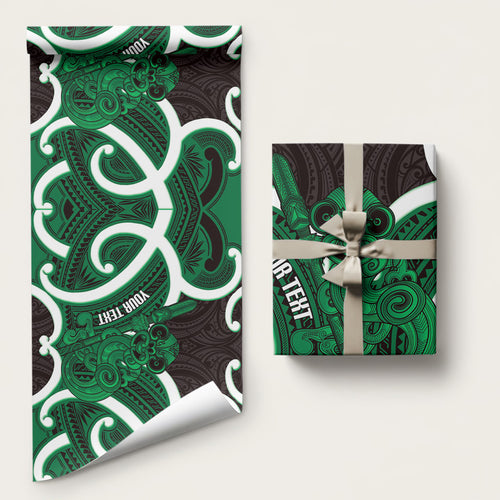 Kakariki Aotearoa Atua Tumatauenga Personalised Wrapping Paper Maori God Of War Tiki With Taiaha