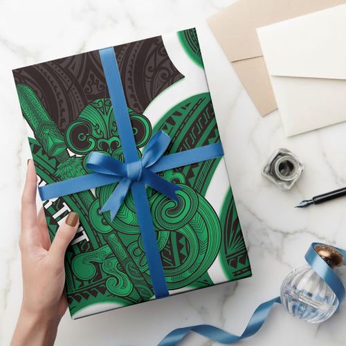 Kakariki Aotearoa Atua Tumatauenga Personalised Wrapping Paper Maori God Of War Tiki With Taiaha
