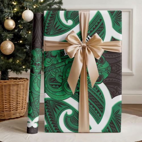 Kakariki Aotearoa Atua Tumatauenga Personalised Wrapping Paper Maori God Of War Tiki With Taiaha
