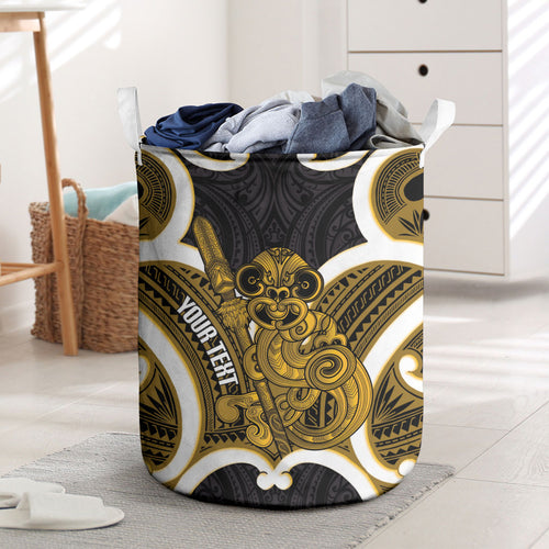Kowhai Aotearoa Atua Tumatauenga Personalised Laundry Basket Maori God Of War Tiki With Taiaha
