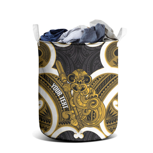 Kowhai Aotearoa Atua Tumatauenga Personalised Laundry Basket Maori God Of War Tiki With Taiaha