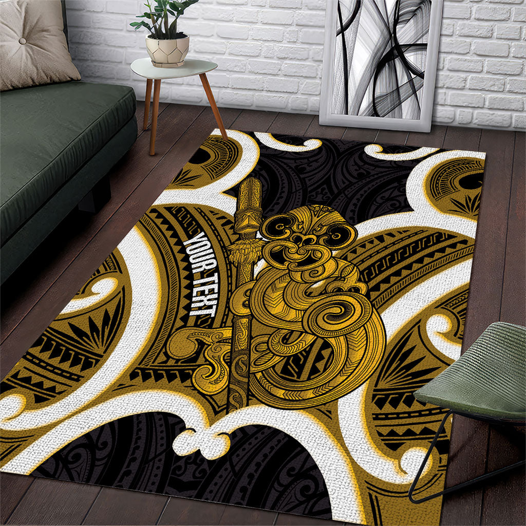 Kowhai Aotearoa Atua Tumatauenga Personalised Area Rug Maori God Of War Tiki With Taiaha