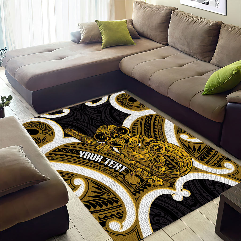 Kowhai Aotearoa Atua Tumatauenga Personalised Area Rug Maori God Of War Tiki With Taiaha