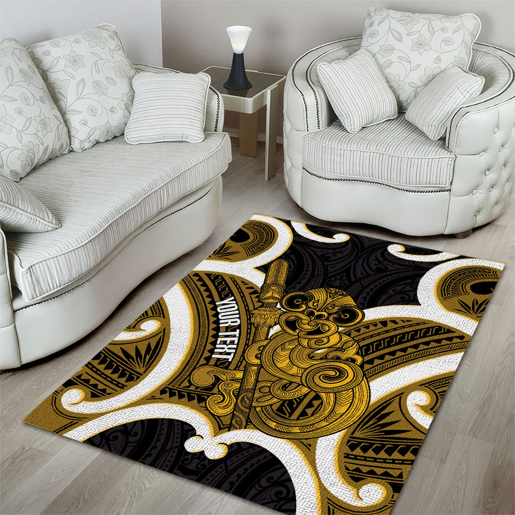 Kowhai Aotearoa Atua Tumatauenga Personalised Area Rug Maori God Of War Tiki With Taiaha