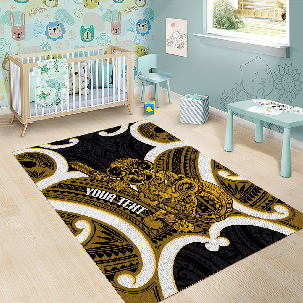 Kowhai Aotearoa Atua Tumatauenga Personalised Area Rug Maori God Of War Tiki With Taiaha