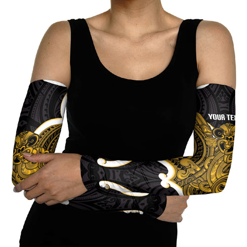 Kowhai Aotearoa Atua Tumatauenga Personalised Arm Sleeves Maori God Of War Tiki With Taiaha