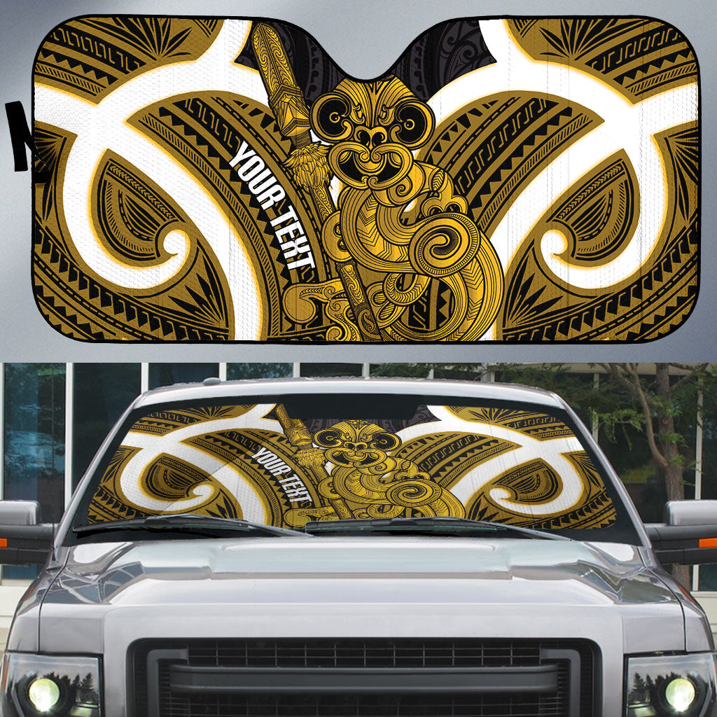 Kowhai Aotearoa Atua Tumatauenga Personalised Auto Sun Shade Maori God Of War Tiki With Taiaha