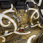Kowhai Aotearoa Atua Tumatauenga Personalised Back Car Seat Cover Maori God Of War Tiki With Taiaha