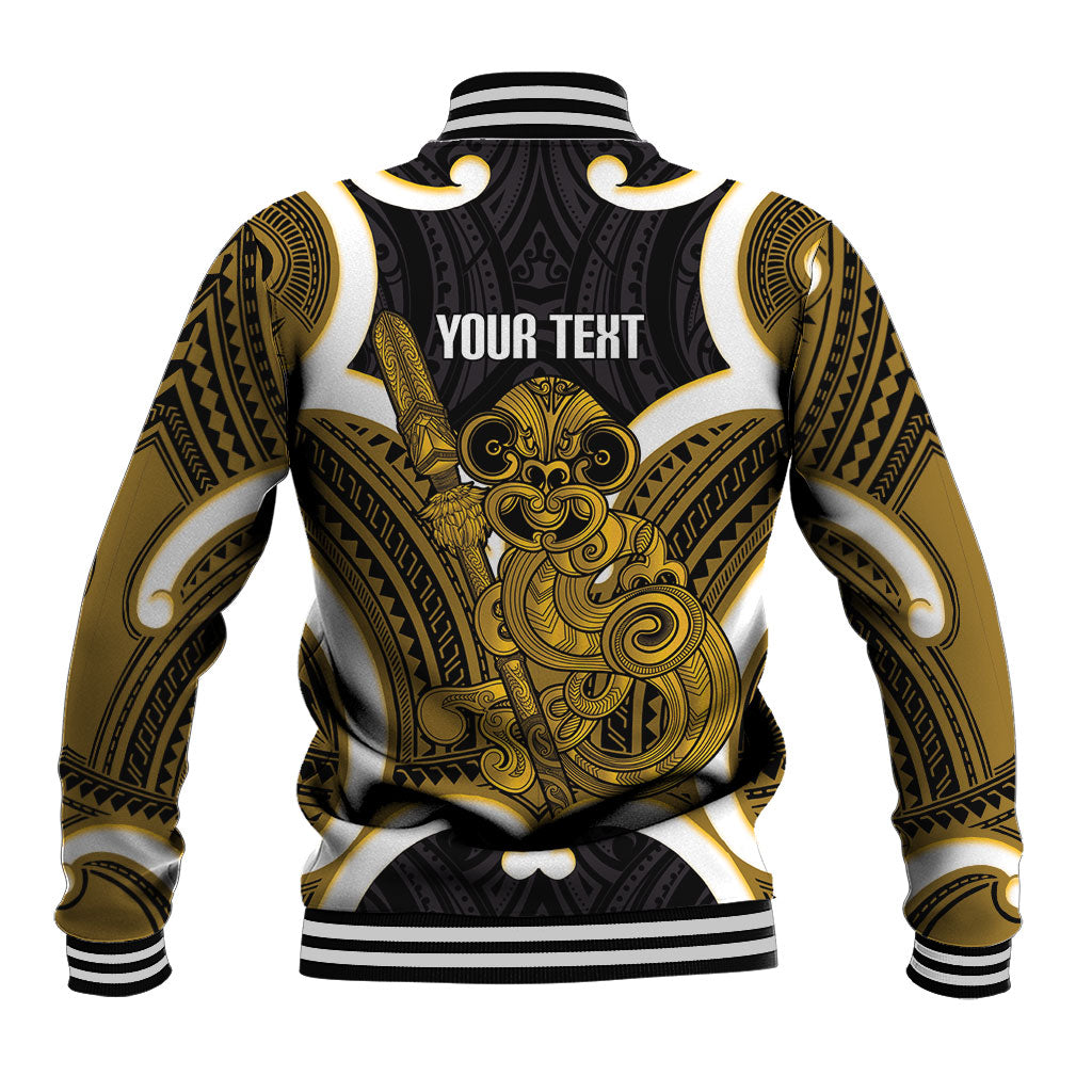 Kowhai Aotearoa Atua Tumatauenga Personalised Baseball Jacket Maori God Of War Tiki With Taiaha