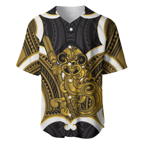 Kowhai Aotearoa Atua Tumatauenga Personalised Baseball Jersey Maori God Of War Tiki With Taiaha