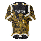 Kowhai Aotearoa Atua Tumatauenga Personalised Baseball Jersey Maori God Of War Tiki With Taiaha
