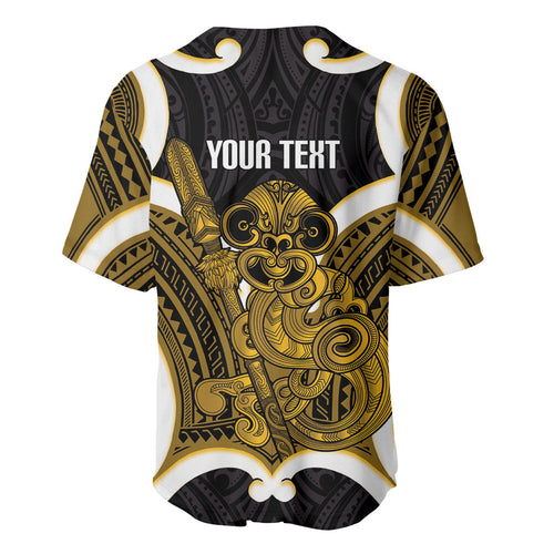 Kowhai Aotearoa Atua Tumatauenga Personalised Baseball Jersey Maori God Of War Tiki With Taiaha