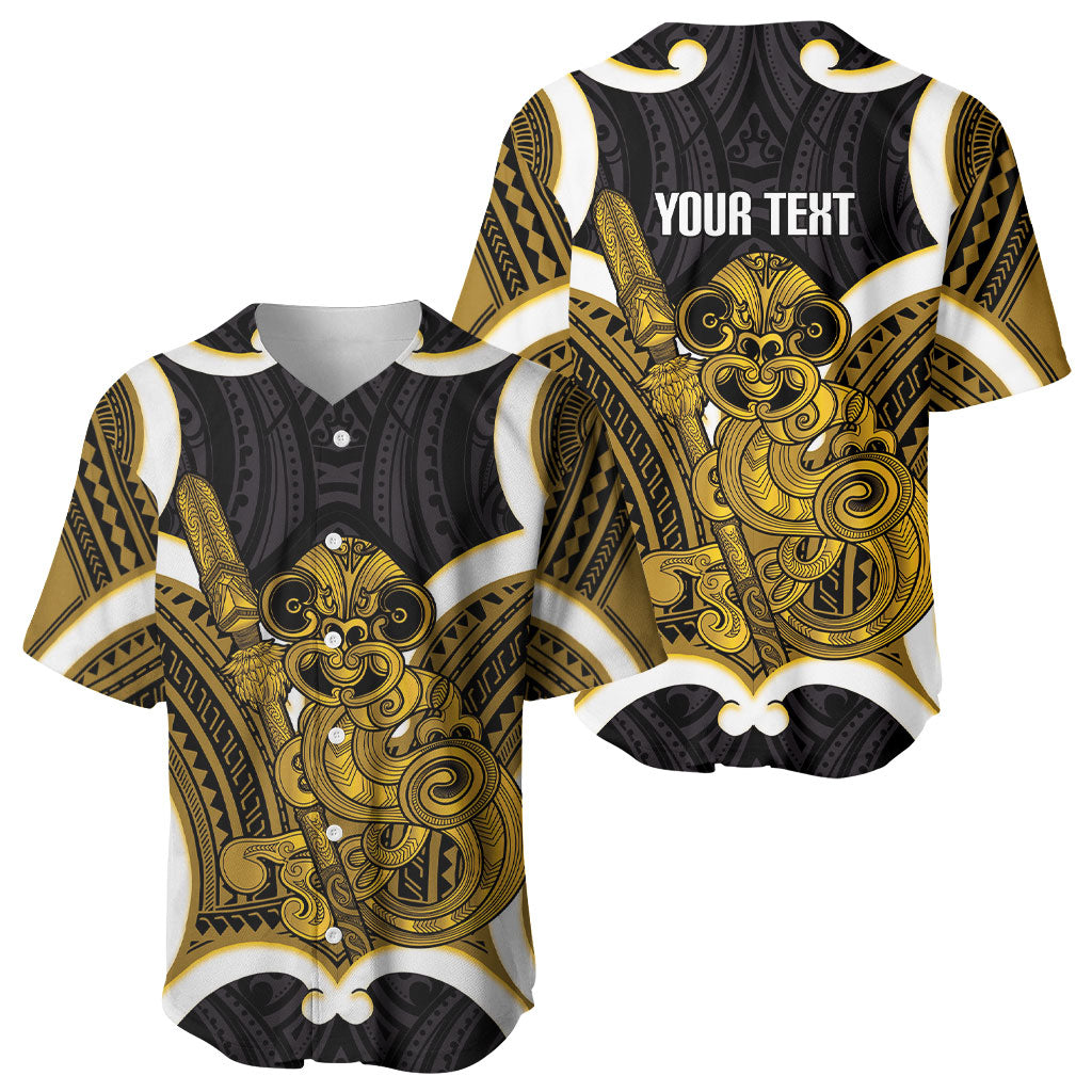 Kowhai Aotearoa Atua Tumatauenga Personalised Baseball Jersey Maori God Of War Tiki With Taiaha