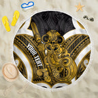 Kowhai Aotearoa Atua Tumatauenga Personalised Beach Blanket Maori God Of War Tiki With Taiaha