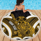 Kowhai Aotearoa Atua Tumatauenga Personalised Beach Blanket Maori God Of War Tiki With Taiaha