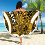 Kowhai Aotearoa Atua Tumatauenga Personalised Beach Blanket Maori God Of War Tiki With Taiaha