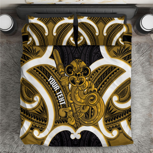Kowhai Aotearoa Atua Tumatauenga Personalised Bedding Set Maori God Of War Tiki With Taiaha