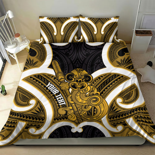 Kowhai Aotearoa Atua Tumatauenga Personalised Bedding Set Maori God Of War Tiki With Taiaha
