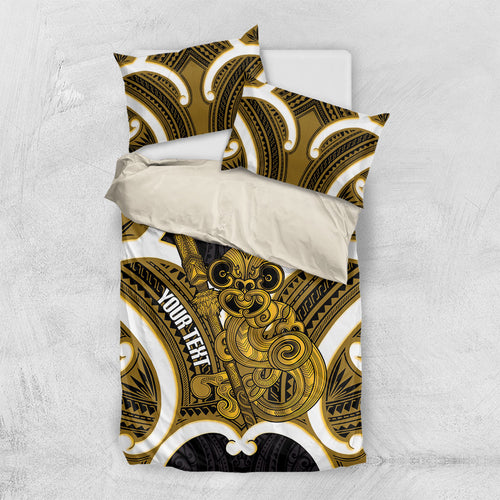 Kowhai Aotearoa Atua Tumatauenga Personalised Bedding Set Maori God Of War Tiki With Taiaha