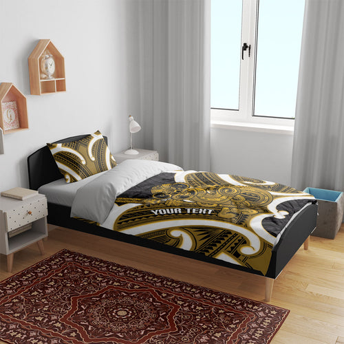 Kowhai Aotearoa Atua Tumatauenga Personalised Bedding Set Maori God Of War Tiki With Taiaha