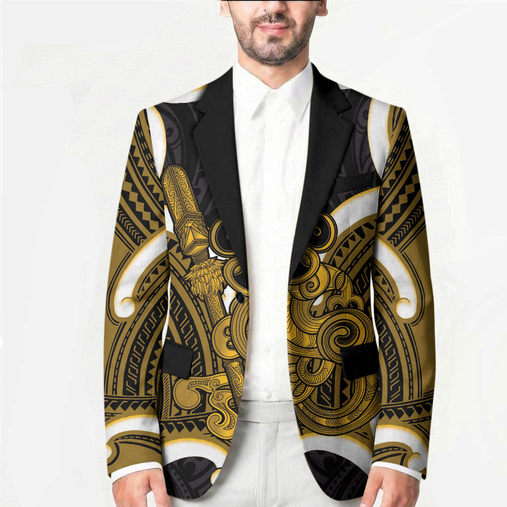 Kowhai Aotearoa Atua Tumatauenga Personalised Blazer Maori God Of War Tiki With Taiaha