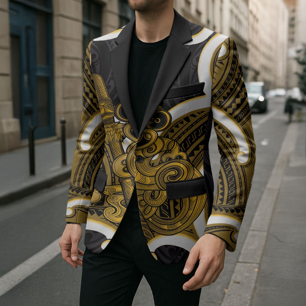 Kowhai Aotearoa Atua Tumatauenga Personalised Blazer Maori God Of War Tiki With Taiaha