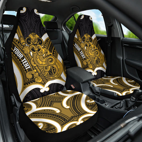 Kowhai Aotearoa Atua Tumatauenga Personalised Car Seat Cover Maori God Of War Tiki With Taiaha
