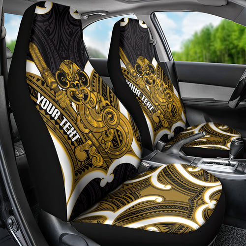 Kowhai Aotearoa Atua Tumatauenga Personalised Car Seat Cover Maori God Of War Tiki With Taiaha
