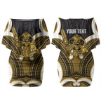 Kowhai Aotearoa Atua Tumatauenga Personalised Couples Matching Off Shoulder Short Dress and Hawaiian Shirt Maori God Of War Tiki With Taiaha