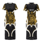 Kowhai Aotearoa Atua Tumatauenga Personalised Couples Matching Short Sleeve Bodycon Dress and Hawaiian Shirt Maori God Of War Tiki With Taiaha