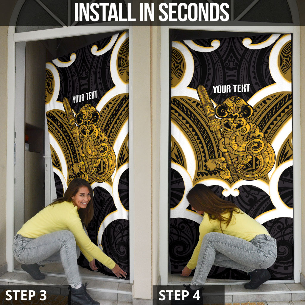 Kowhai Aotearoa Atua Tumatauenga Personalised Door Cover Maori God Of War Tiki With Taiaha
