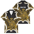Kowhai Aotearoa Atua Tumatauenga Personalised Family Matching Off Shoulder Maxi Dress and Hawaiian Shirt Maori God Of War Tiki With Taiaha